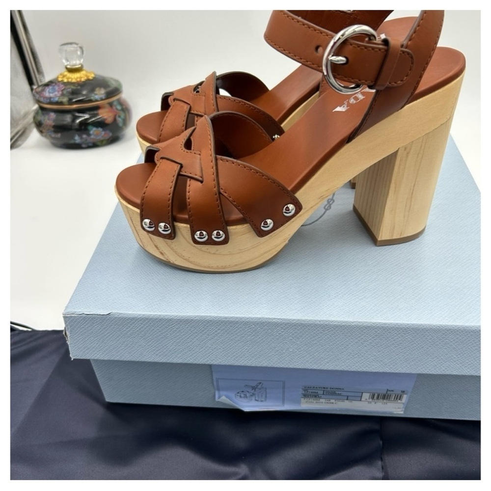 Prada wooden heel platform, leather sandals, size 38 made in Italy - Picture 7 of 8
